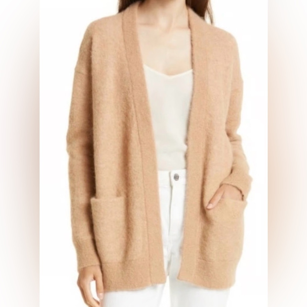 Nordstrom Signature Fuzzy Alpaca Blend Open-Front Cardigan Sweater Camel Sz L